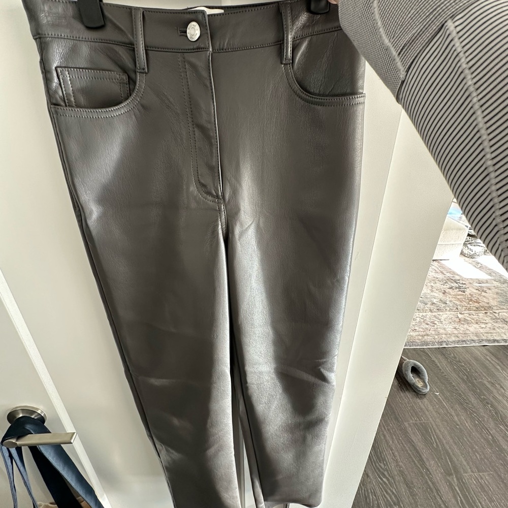 Leather Aritzia Wilfred Charcoal Straight Leg Pants